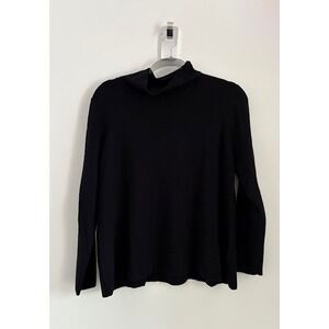 Eileen Fisher Womens Black Mock Neck Long Sleeve Knit Sweater Top Size LG